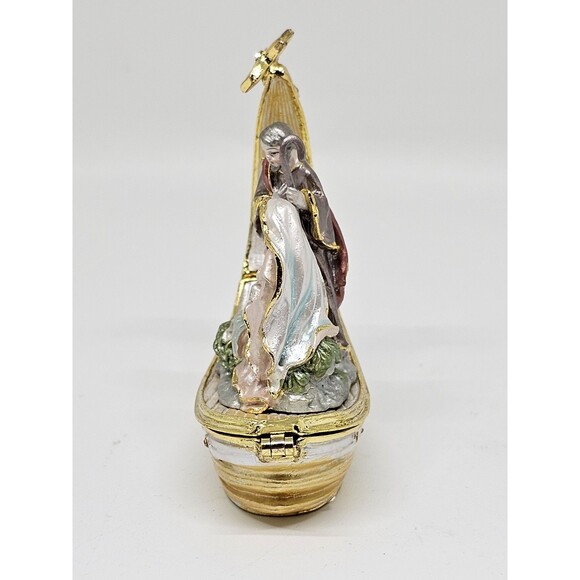 Nativity Scene Enameled Pewter Trinket Box with Rhinestones - Picture 2 of 10